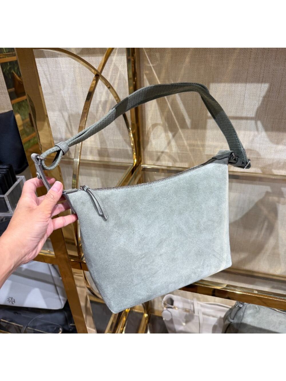 Tory Burch Thea Suede Slouchy Crossbody 180452 Soft Foliage $550